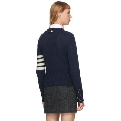 Shop Thom Browne Navy Shetland Wool 4-bar Sweater In 415 Navy