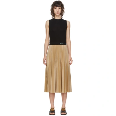 Shop Givenchy Black & Beige Pleated Mid-length Dress In 007 Blk/bei