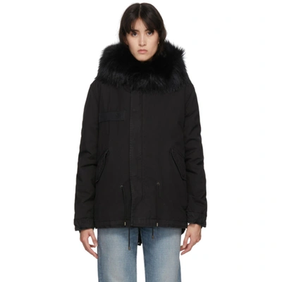 Shop Mr & Mrs Italy Mr And Mrs Italy Black Mini Fur Army Parka