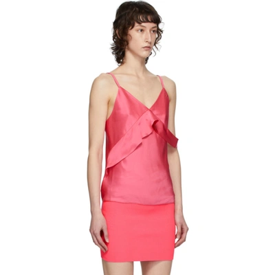 Shop Helmut Lang Pink Double Satin Sash Camisole In Neon Pink