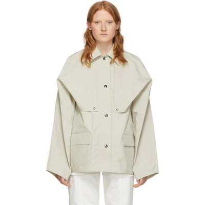 Shop Kassl Editions Reversible Beige Cape Jacket In White/beige