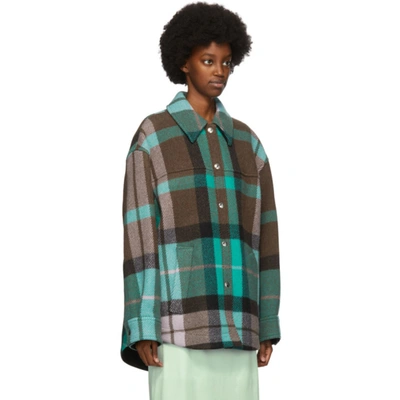 Shop Acne Studios Green & Pink Wool Checkered Overshirt Jacket In Turquoise