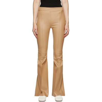 Shop Rosetta Getty Tan Leather Pintuck Flare Pants In Camel
