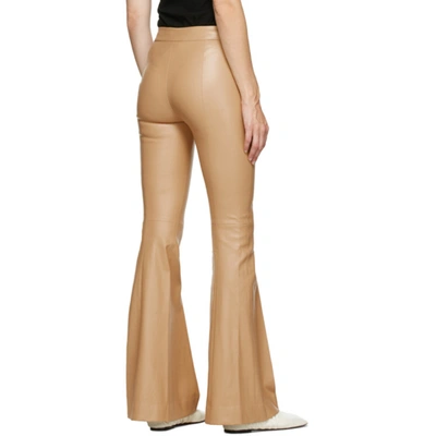 Shop Rosetta Getty Tan Leather Pintuck Flare Pants In Camel