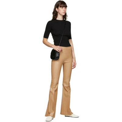 Shop Rosetta Getty Tan Leather Pintuck Flare Pants In Camel