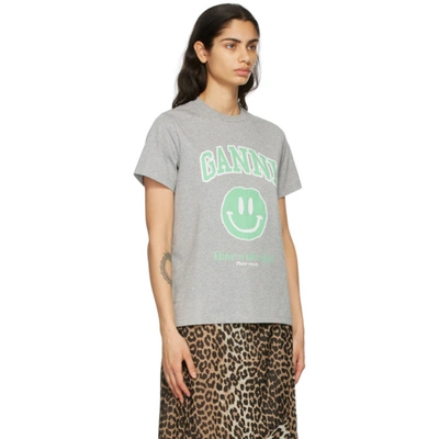 Shop Ganni Grey Cotton Smiley T-shirt In 921 Paloma