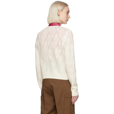 Shop Gucci Off-white Wool Gg Perforated Crop Cardigan In 9200 Ivory