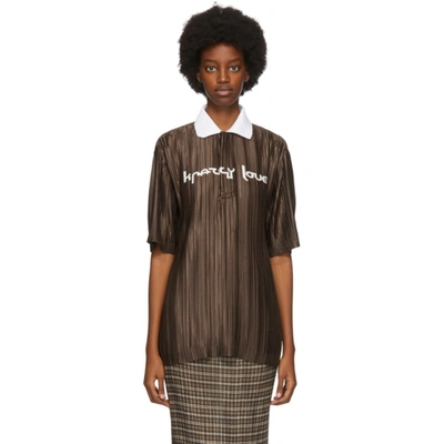 Shop Burberry Brown Oversized Plissé Polo In Soft Fawn