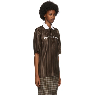 Shop Burberry Brown Oversized Plissé Polo In Soft Fawn