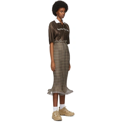 Shop Burberry Brown Oversized Plissé Polo In Soft Fawn