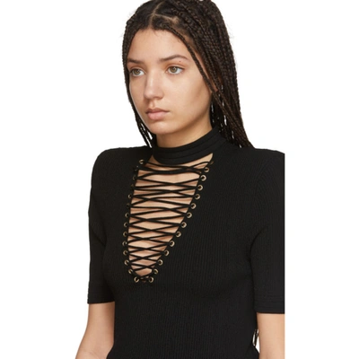 Shop Balmain Black Lace-up Sweater In 0pa Black