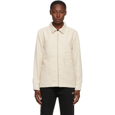 Shop Stussy Off-white Faux-suede Work Shirt Jacket In Natural