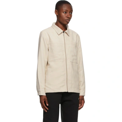 Shop Stussy Off-white Faux-suede Work Shirt Jacket In Natural