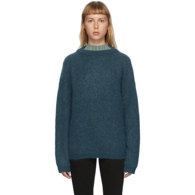 Shop Acne Studios Blue Wool & Mohair Oversized Sweater In Teal Blue