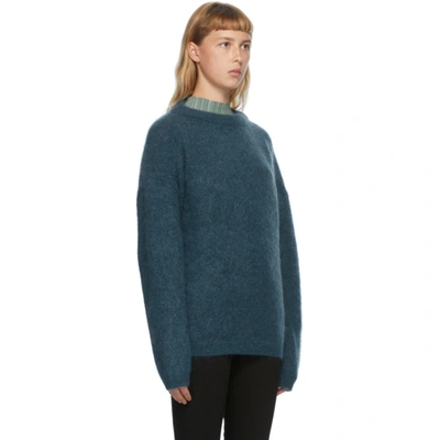 Acne Studios Blue Wool & Mohair Oversized Sweater In Teal Blue | ModeSens