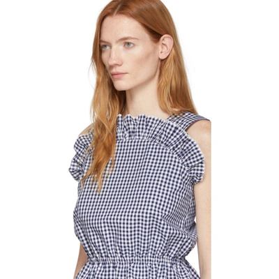 Shop Pushbutton White And Navy Gingham Frills Tank Top