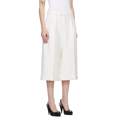 Shop Saint Laurent White Flannel Wool Cashmere Bermuda Trousers In 9601 Chalk