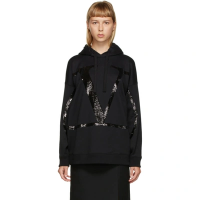 Shop Valentino Black Vlogo Sequin Hoodie In 0no Nero