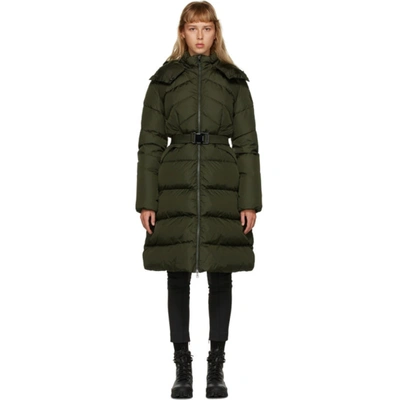 Shop Moncler Khaki Down Belted Agot Coat In 833 Olive M