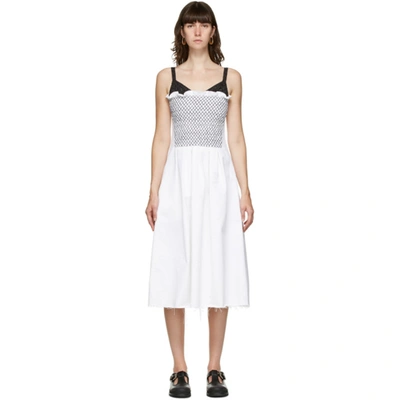 Shop Marina Moscone White Smocked Mid-length Dress In White/blk