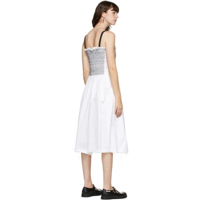 Shop Marina Moscone White Smocked Mid-length Dress In White/blk