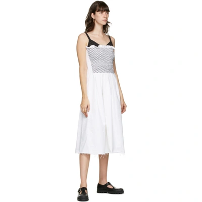 Shop Marina Moscone White Smocked Mid-length Dress In White/blk