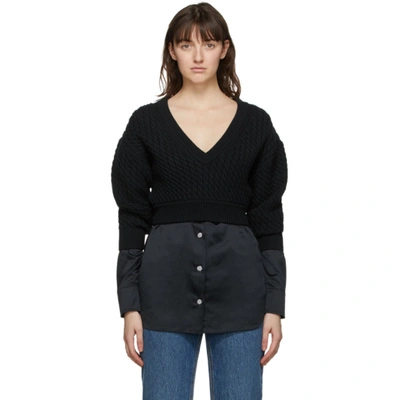 Shop Alexander Wang T Black Cable Knit Bi-layer Sweater In 001 Black