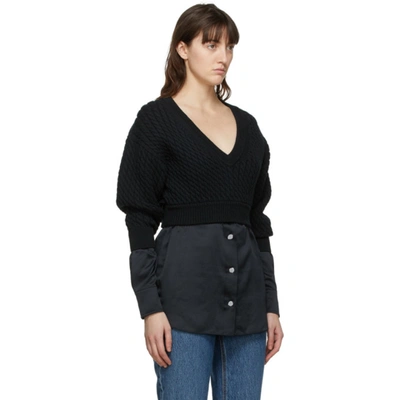 Shop Alexander Wang T Black Cable Knit Bi-layer Sweater In 001 Black