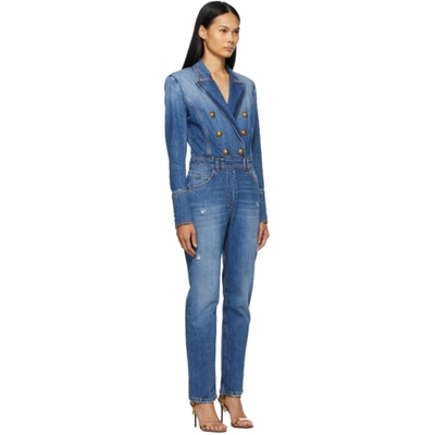 Shop Balmain Blue Denim Vintage Jumpsuit In 6ff Denim