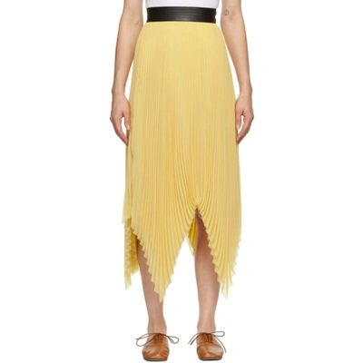 Shop Loewe Yellow Pleated Asymmetric Skirt In 8140 Yello