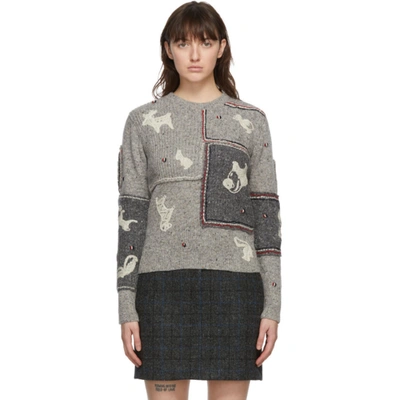 Shop Thom Browne Grey Mohair Animal Icon Classic Crewneck Sweater In 055 Ltgrey