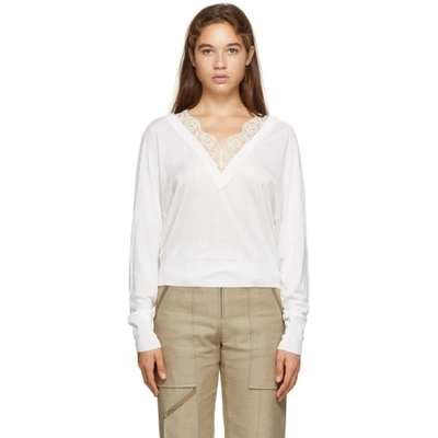 Shop Chloé Chloe Off-white Wool And Silk Lace V-neck Sweater In 109 Powder