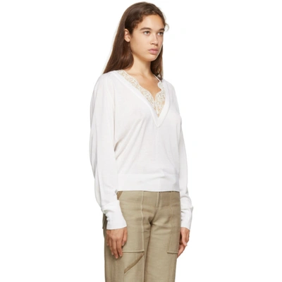 Shop Chloé Chloe Off-white Wool And Silk Lace V-neck Sweater In 109 Powder
