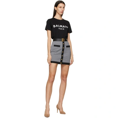 Shop Balmain Black & White Gingham Miniskirt In Eab Blk/wh