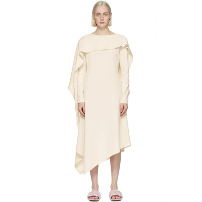 Shop Jw Anderson Off-white Draped Asymmetric Dress In Off White