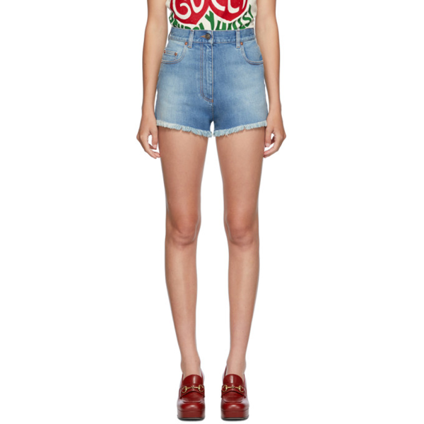 Gucci Cherry-embroidered Denim Shorts In 4447 Blue/m | ModeSens