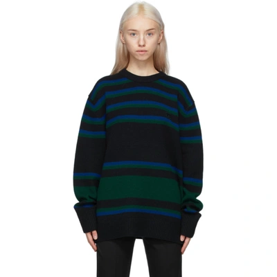 Shop Acne Studios Black & Blue Striped Wool Sweater In Ahj Blackbl