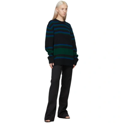 Shop Acne Studios Black & Blue Striped Wool Sweater In Ahj Blackbl