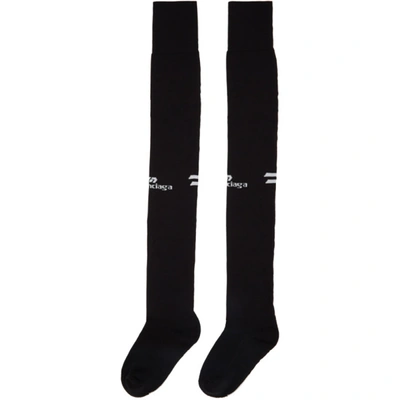 Shop Balenciaga Black Sponsor Logo Soccer Socks In 1077 Blk/wh