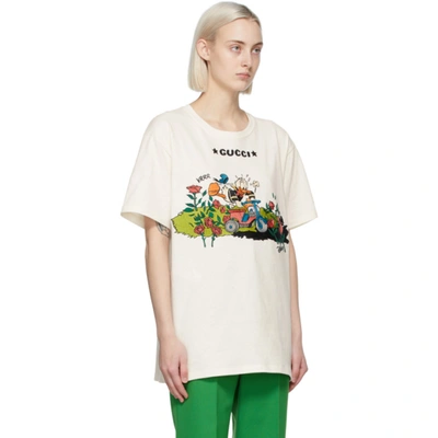 Shop Gucci Off-white Disney Edition Garden Roses Donald Duck T-shirt