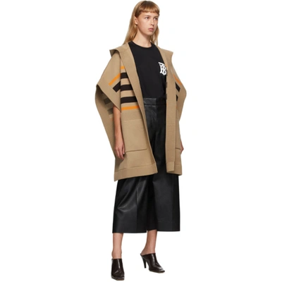 Shop Burberry Beige Tb Monogram Stripe Cape In A7026 Beige