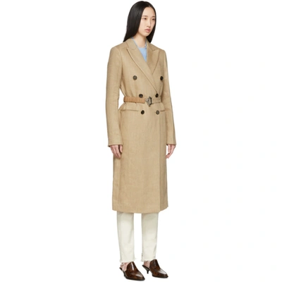 Shop Victoria Beckham Beige Linen Belted Menswear Coat In Natural