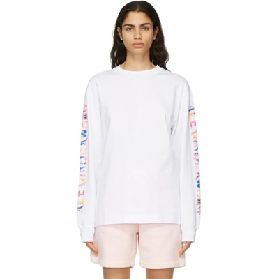 Shop Alexander Wang White Logo Calligraphy Long Sleeve T-shirt In 100 White