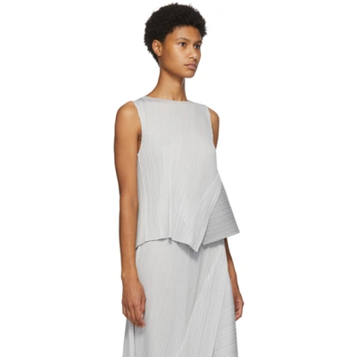 Shop Issey Miyake Pleats Please  Grey Diagonal Pleats Tank Top In 10 Lt Gray