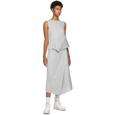 Shop Issey Miyake Pleats Please  Grey Diagonal Pleats Tank Top In 10 Lt Gray