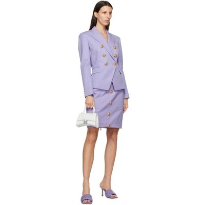 Shop Balmain Purple Wool Buttoned Skirt In 5fj Lavande