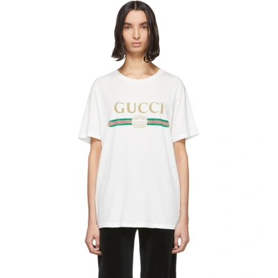 Shop Gucci White Vintage Logo T-shirt In 9234 Natura