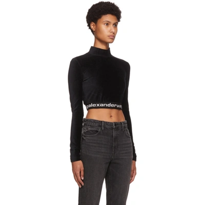 Shop Alexander Wang T Black Corduroy Crop Logo T-shirt In 001 Black