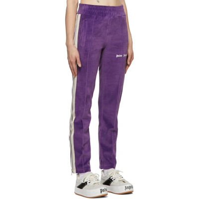 Shop Palm Angels Purple Chenille Track Pants In Purple/wht