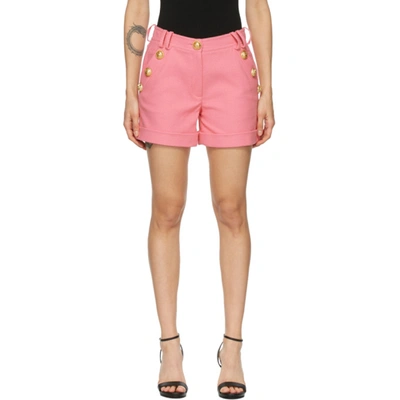 Shop Balmain Pink Cotton Low-rise Shorts In 4kh Rose